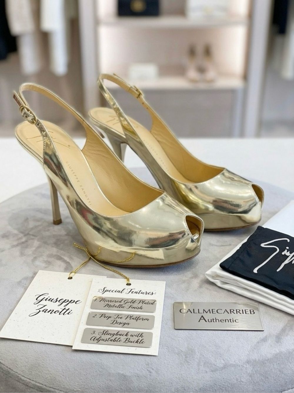 🛍️ Giuseppe Zanotti Metallic Gold Peep-Toe Slingback Heels